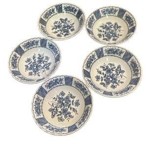 Vtg Myotts Melody England x5 rose decor blue copper print transferware, France c